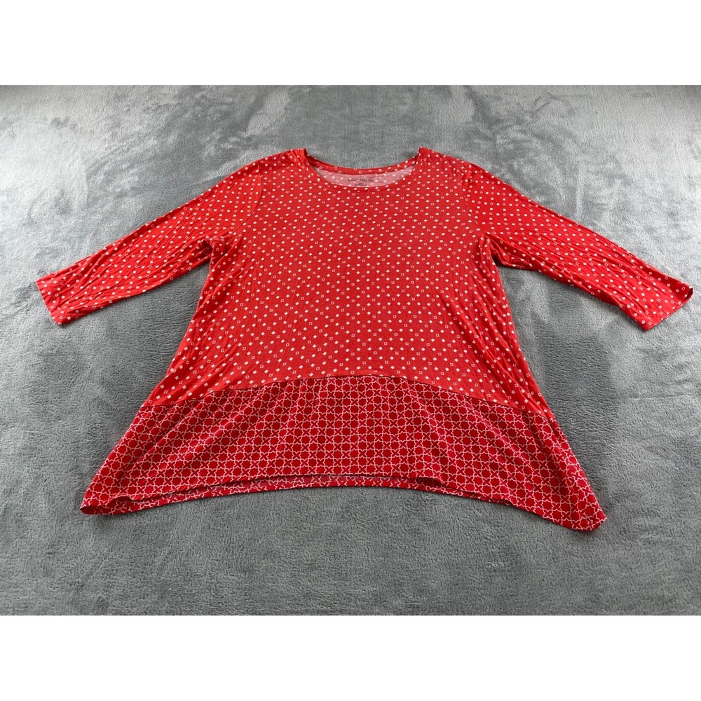 Croft & Barrow Womens XL Red Geometric Mixed Print 3/4 Sleeve Tunic Top